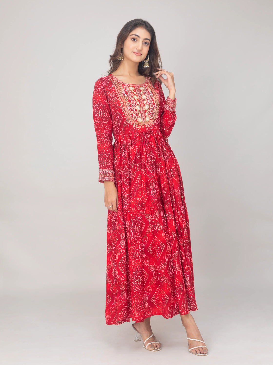 Rayon Bandhani Embroidered Gown with Cut Work