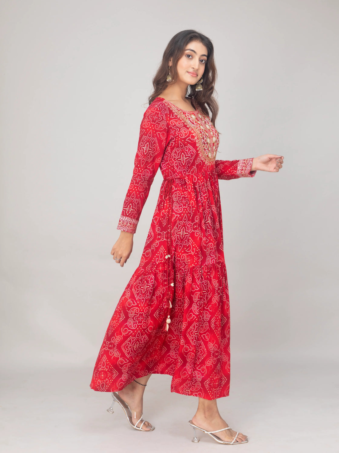 Rayon Bandhani Embroidered Gown with Cut Work