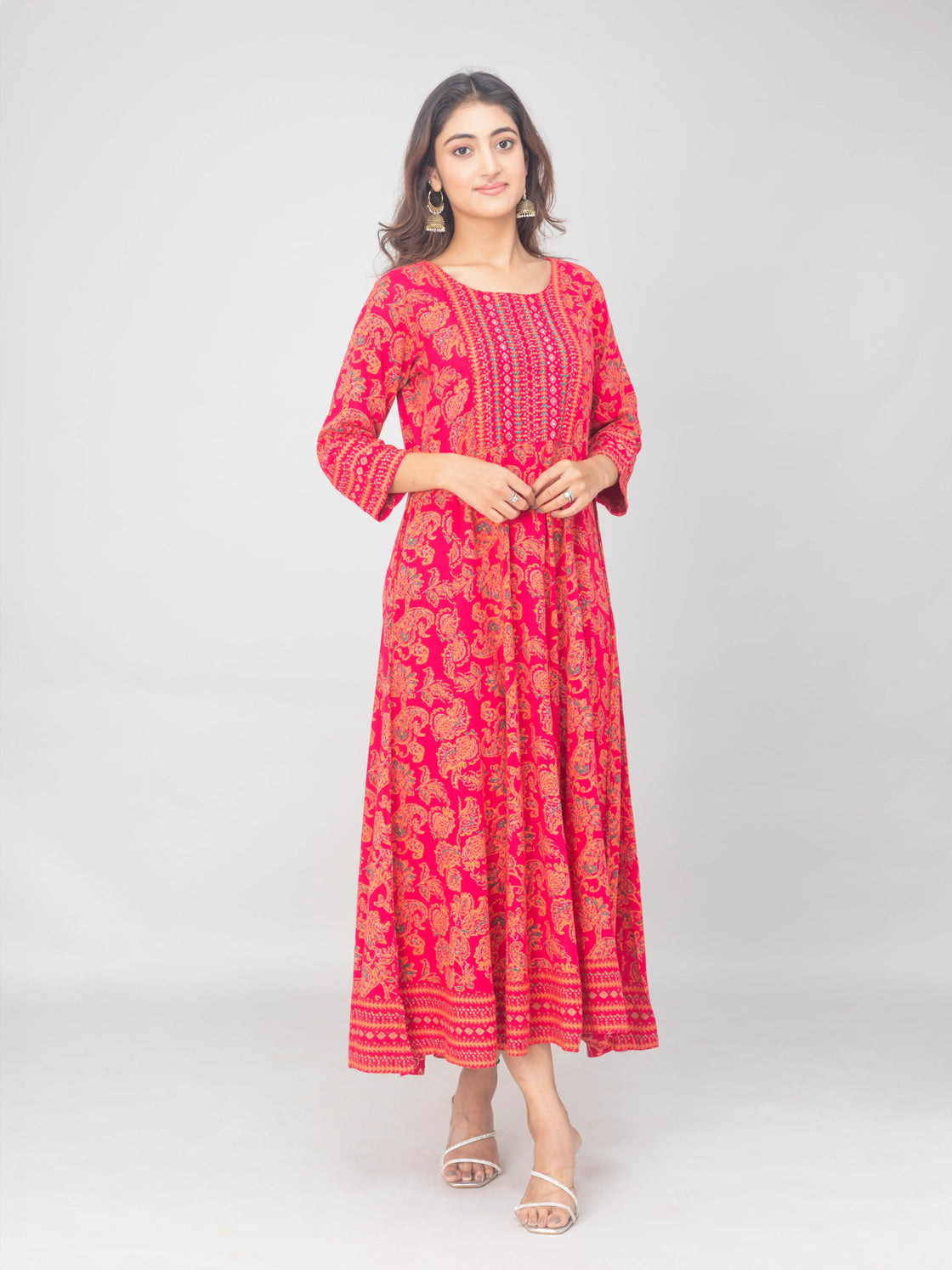 Rayon Bandhani Embroidered Gown with Digital Print