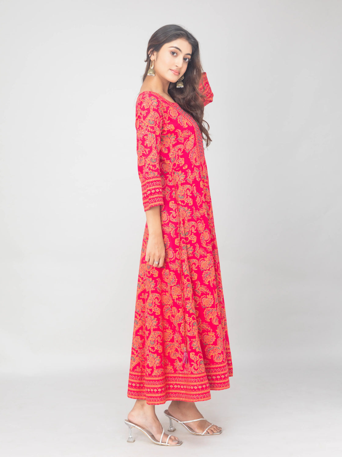 Rayon Bandhani Embroidered Gown with Digital Print