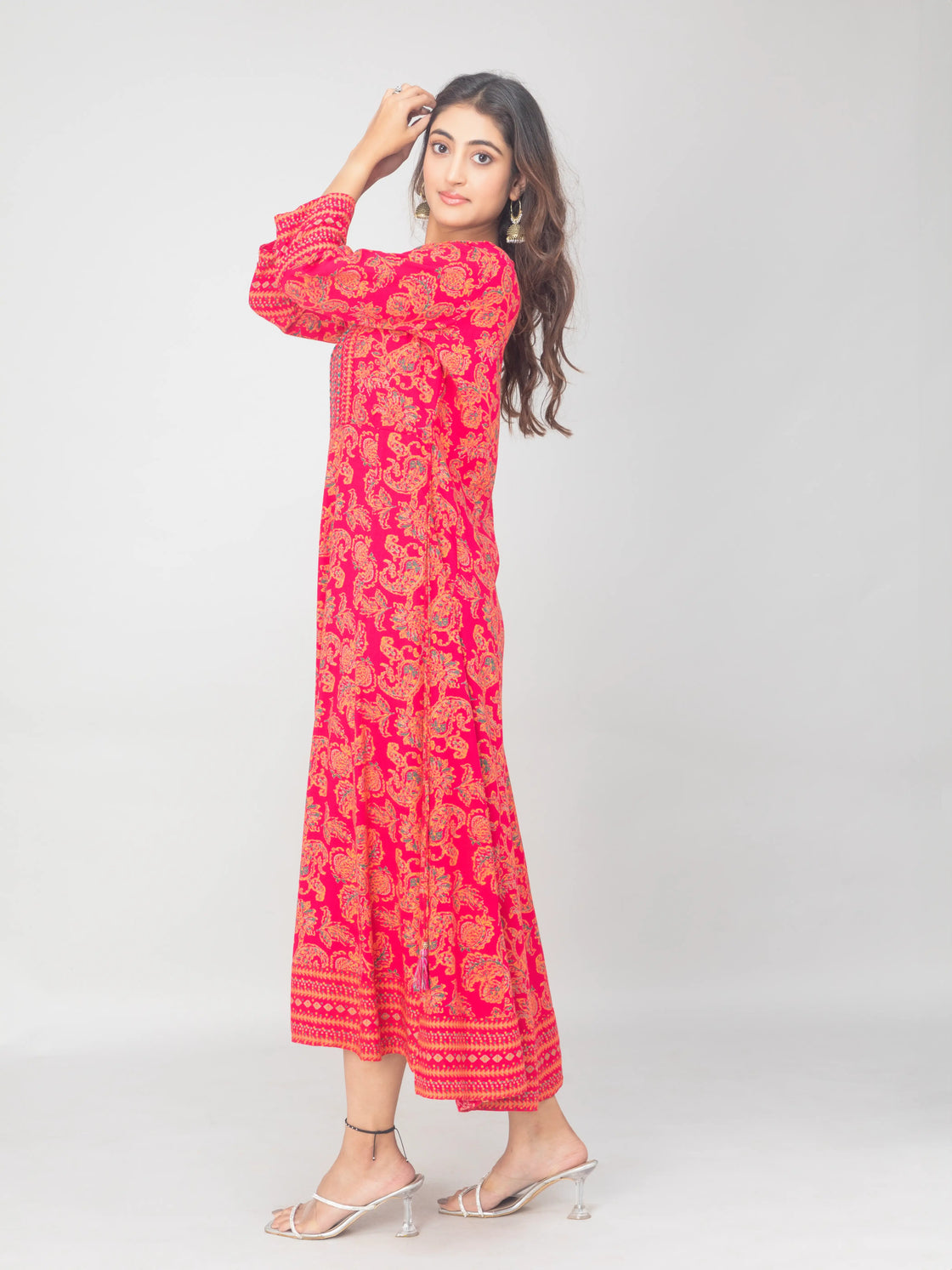 Rayon Bandhani Embroidered Gown with Digital Print