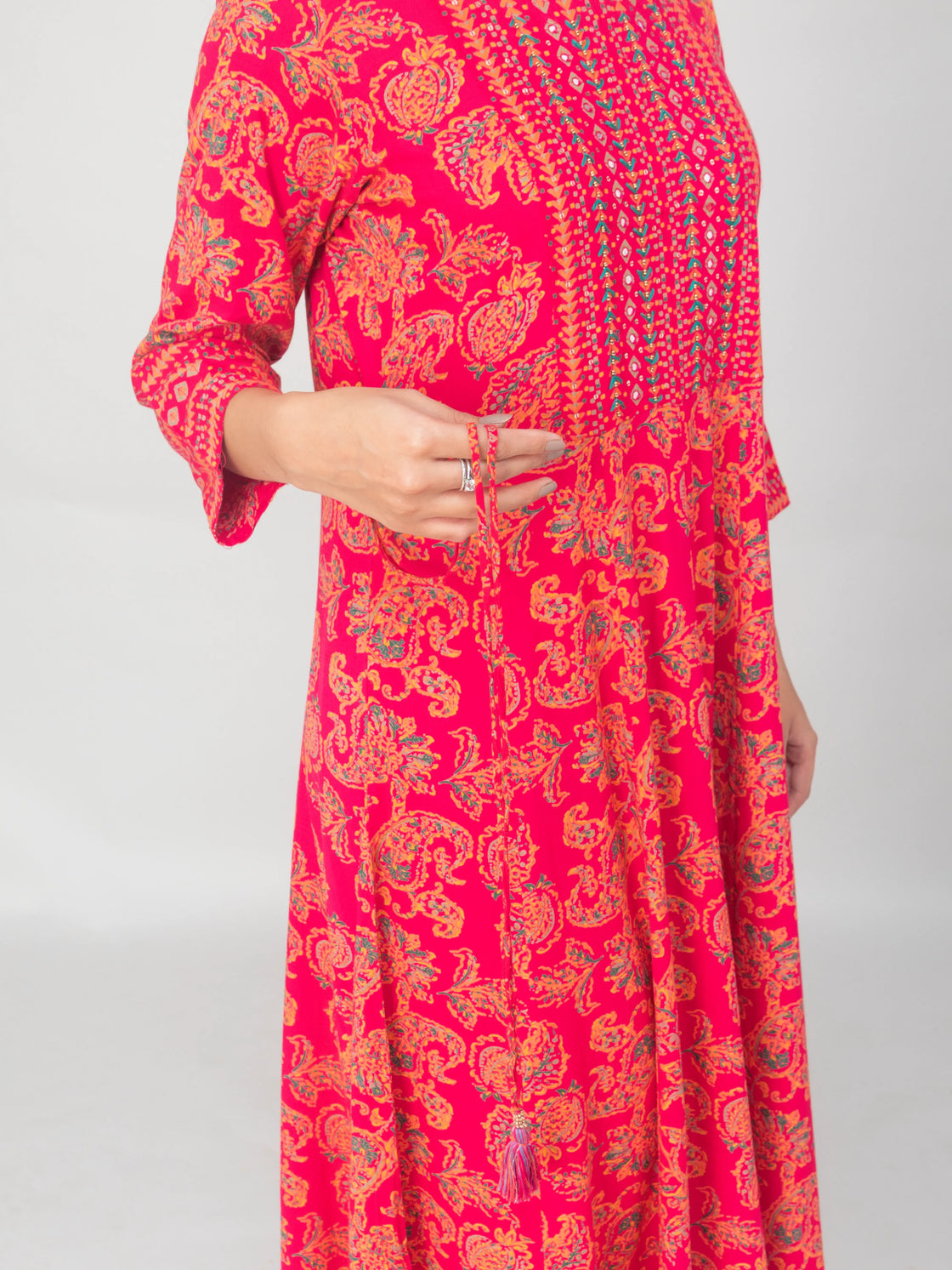 Rayon Bandhani Embroidered Gown with Digital Print