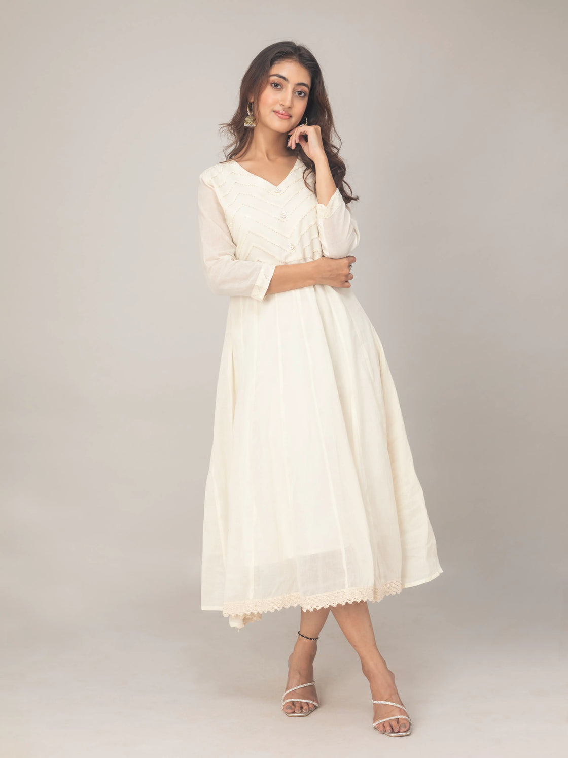 Mul Cotton V-Neck Anarkali Kurti