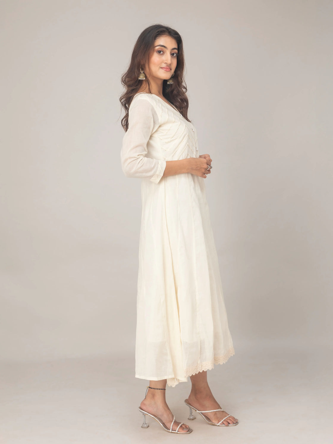 Mul Cotton V-Neck Anarkali Kurti