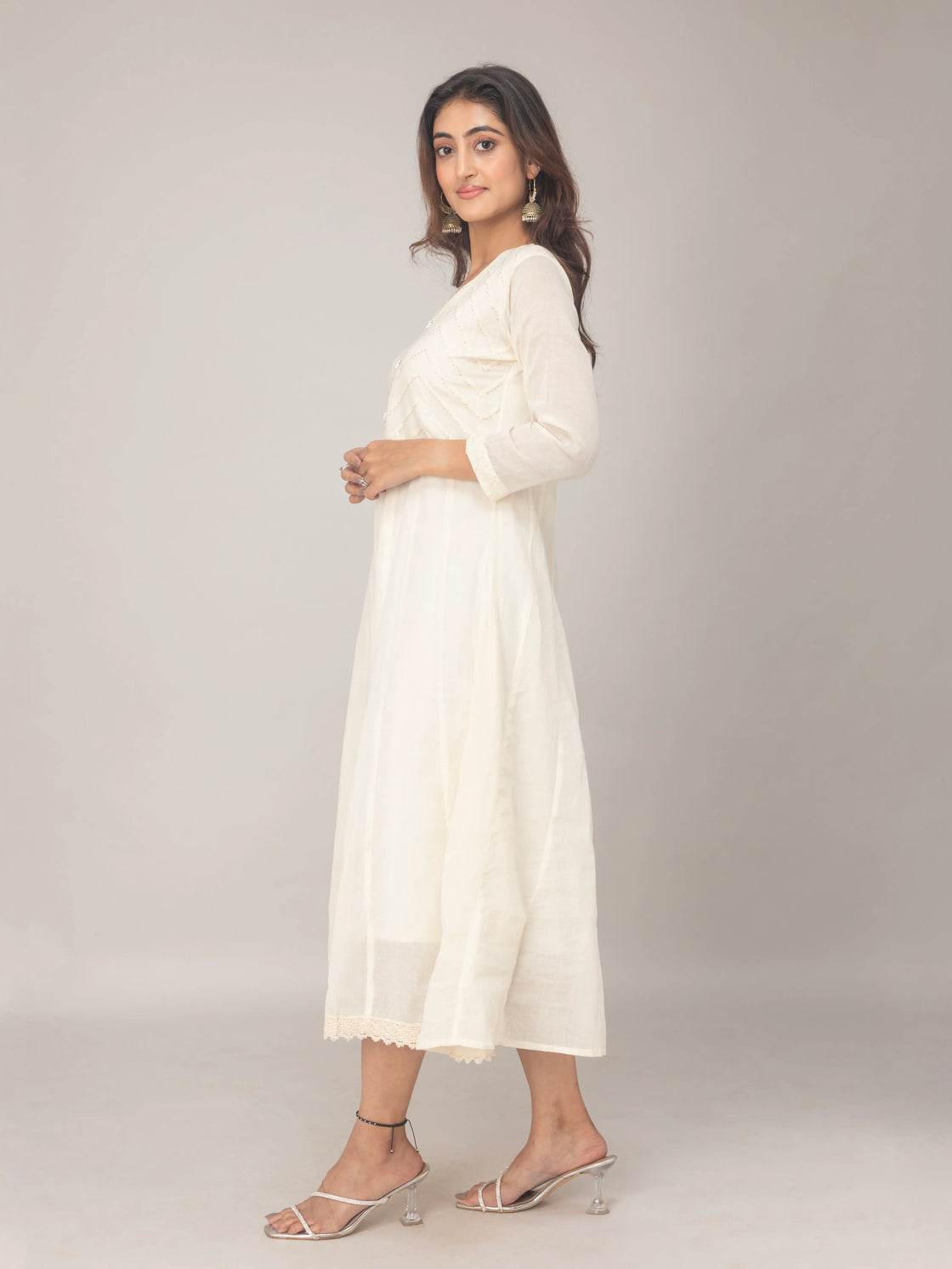 Mul Cotton V-Neck Anarkali Kurti