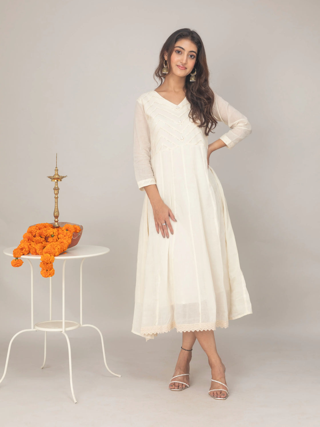 Mul Cotton V-Neck Anarkali Kurti