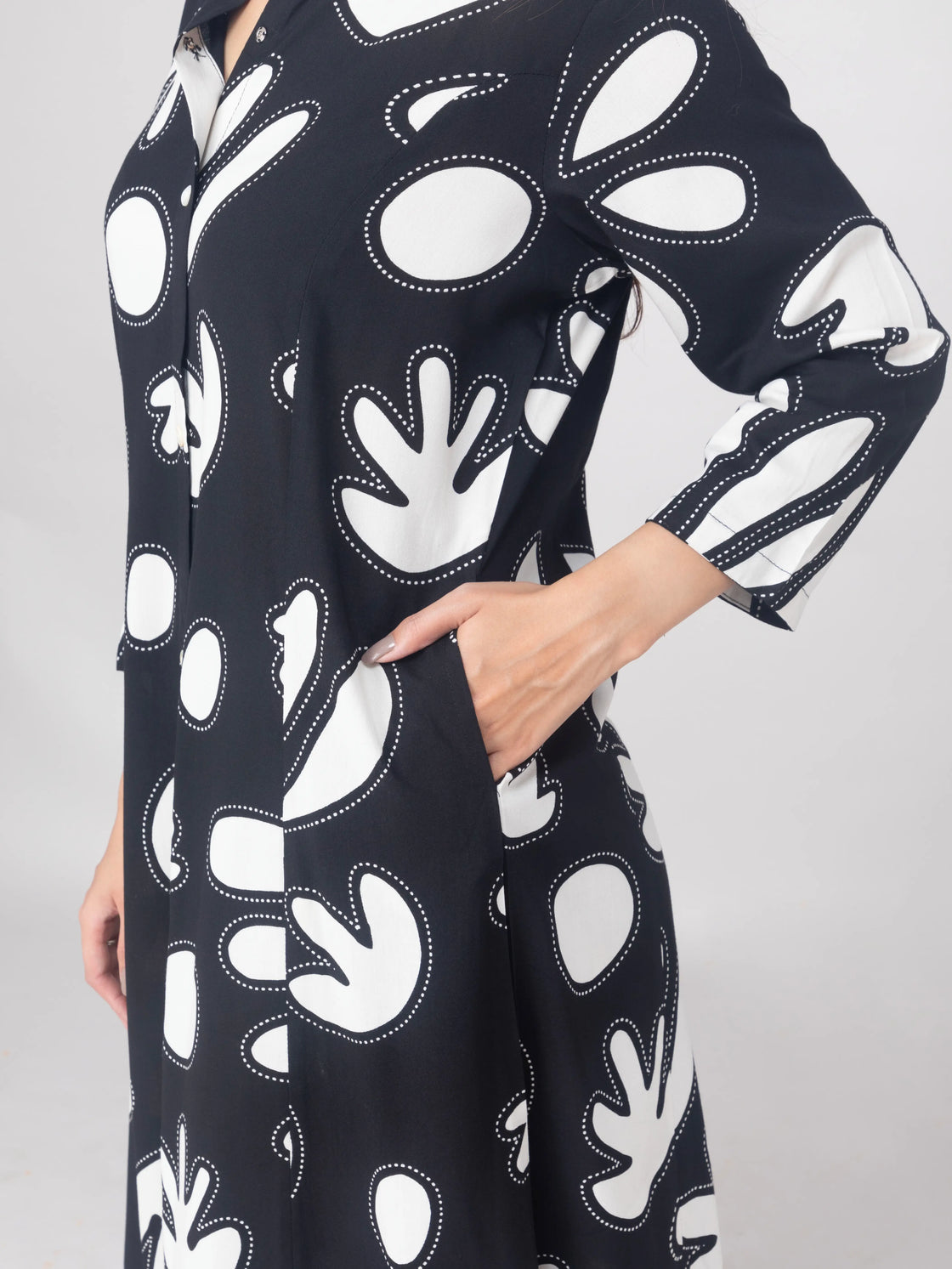 Rayon A-Line Kurti with Computer Print & Side Pockets