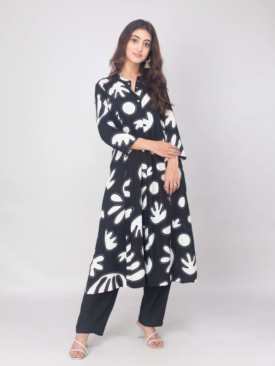 Rayon A-Line Kurti with Computer Print & Side Pockets