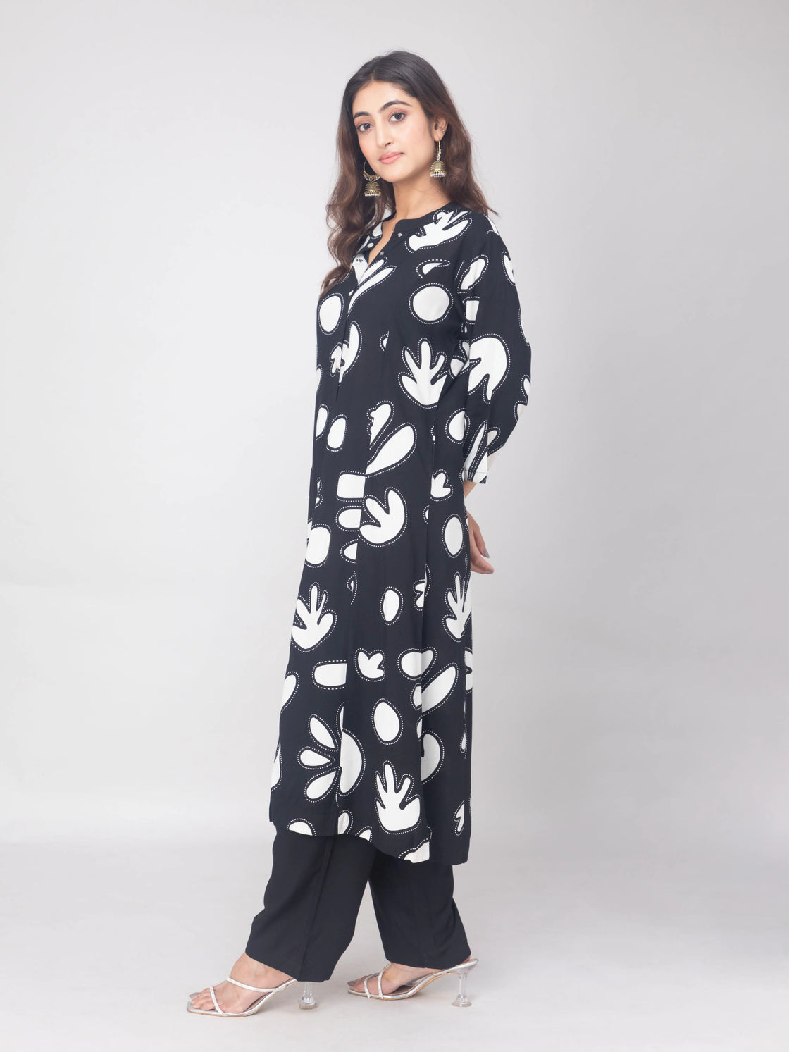 Rayon A-Line Kurti with Computer Print & Side Pockets