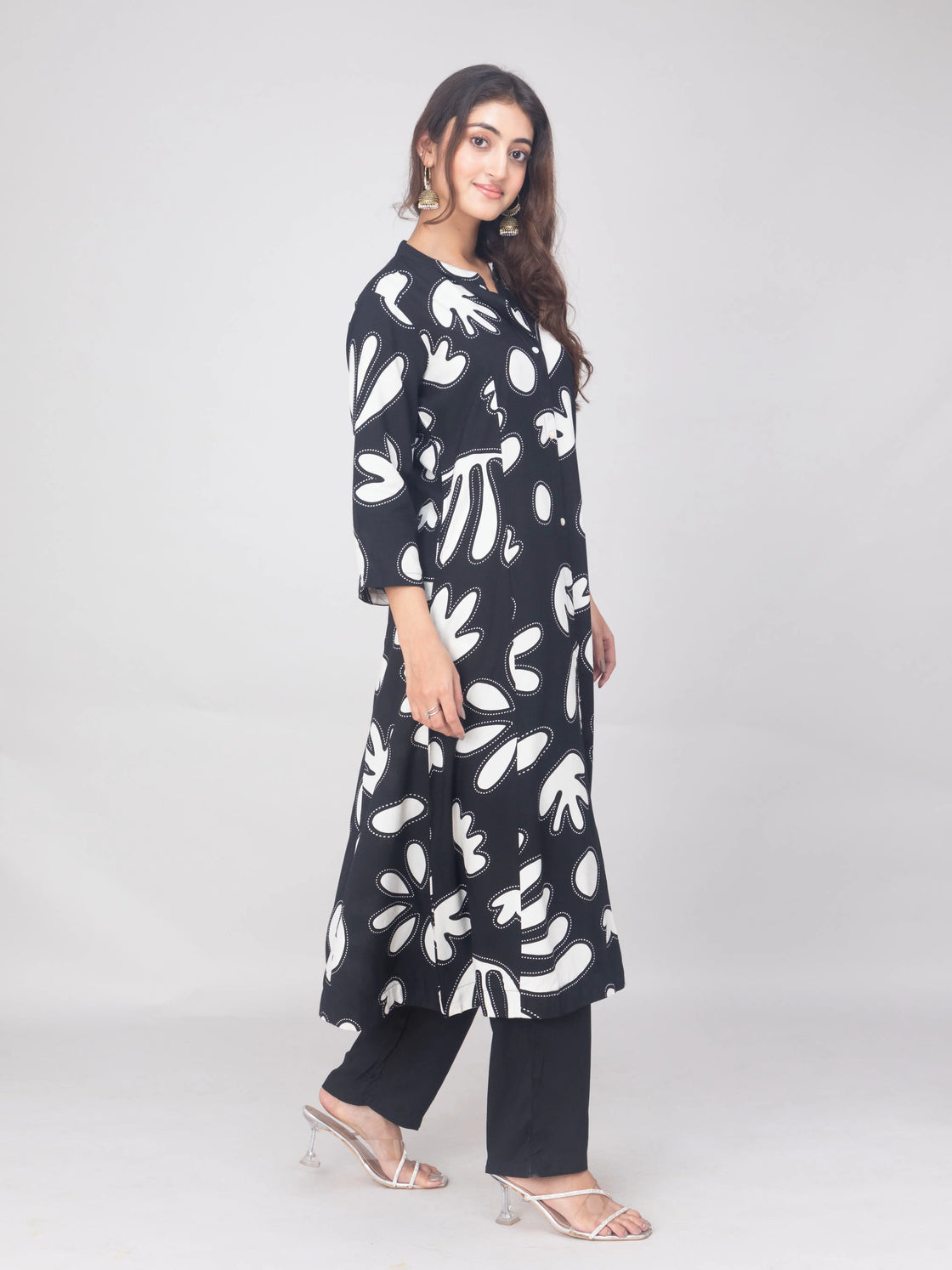 Rayon A-Line Kurti with Computer Print & Side Pockets