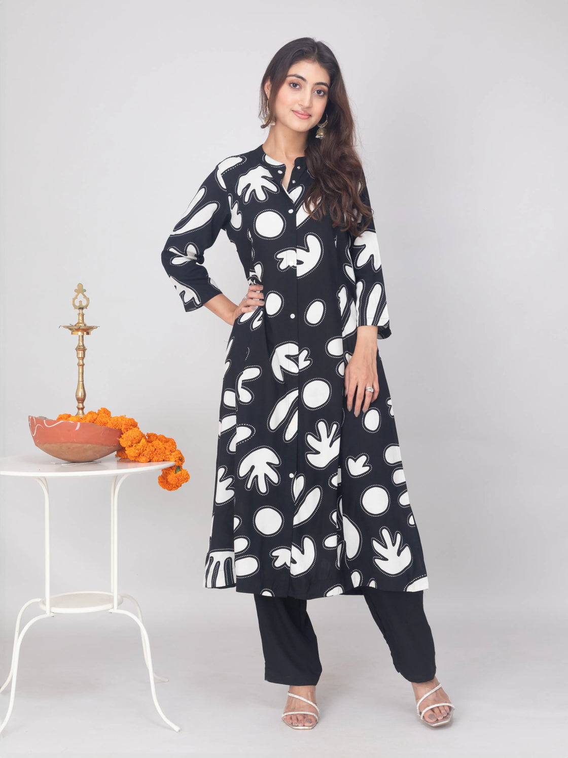 Rayon A-Line Kurti with Computer Print & Side Pockets