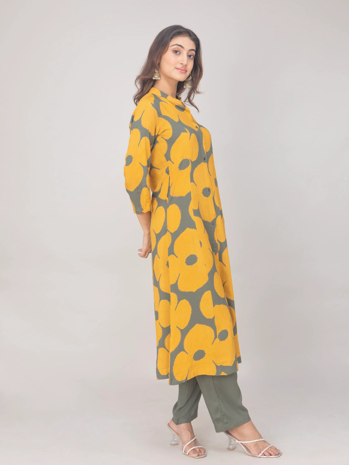 Rayon A-Line Kurti with Computer Print & Pants