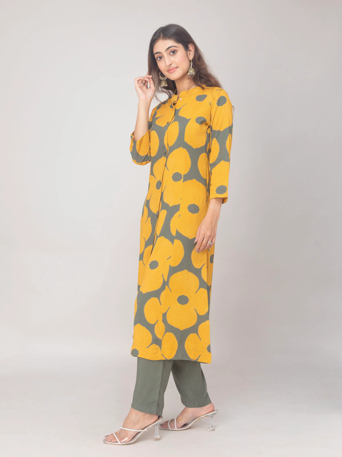 Rayon A-Line Kurti with Computer Print & Pants