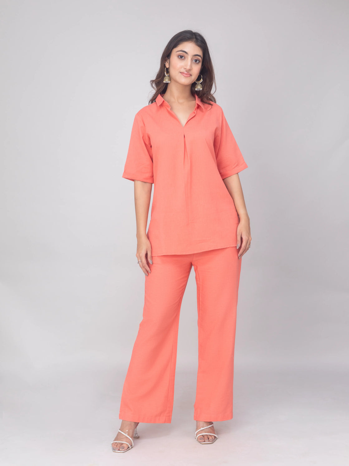 Peach Casual Co-ord set - Soft Cotton Travel Wear