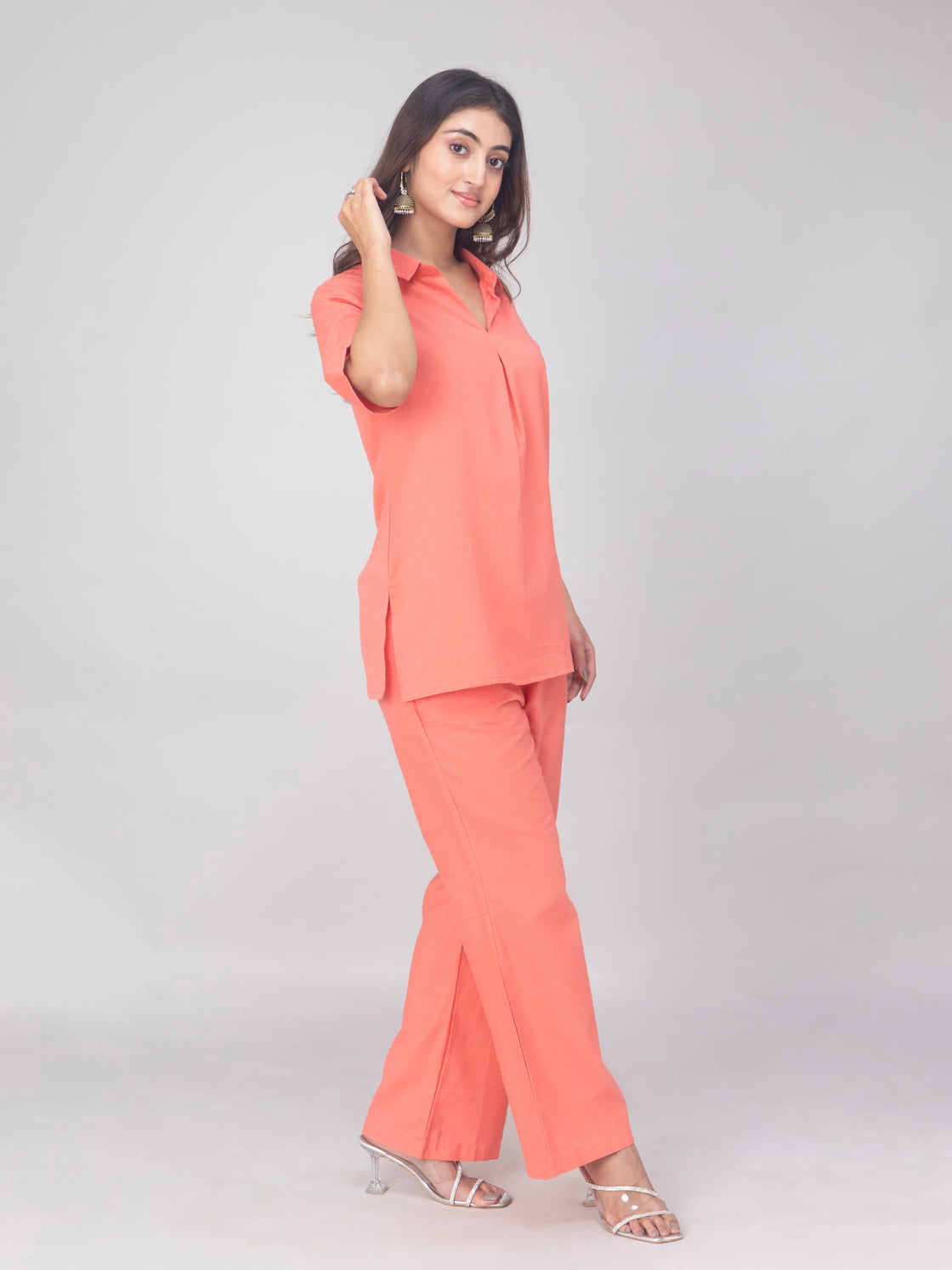 Peach Casual Co-ord set - Soft Cotton Travel Wear