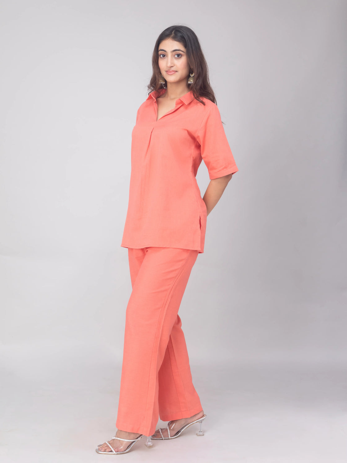 Peach Casual Co-ord set - Soft Cotton Travel Wear