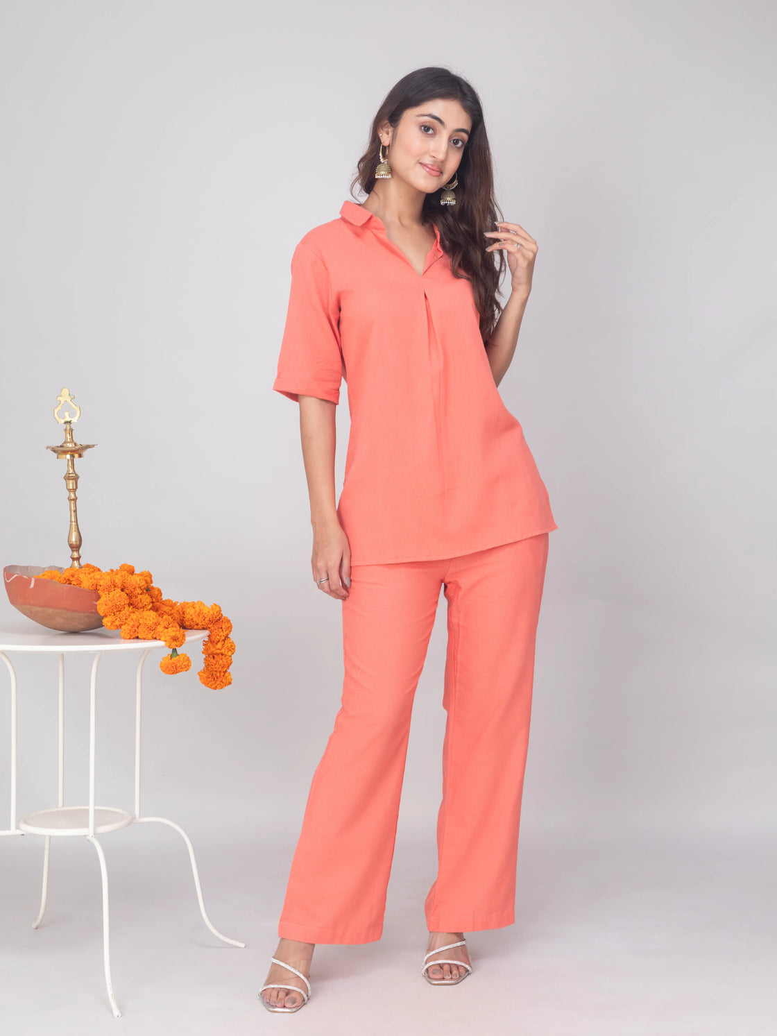 Peach Casual Co-ord set - Soft Cotton Travel Wear