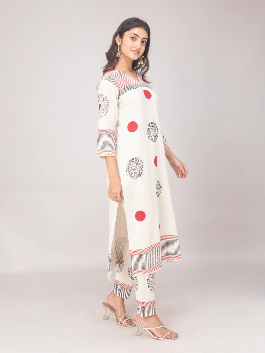 Off-White Flex Cotton Hand Block Kurti with Pants