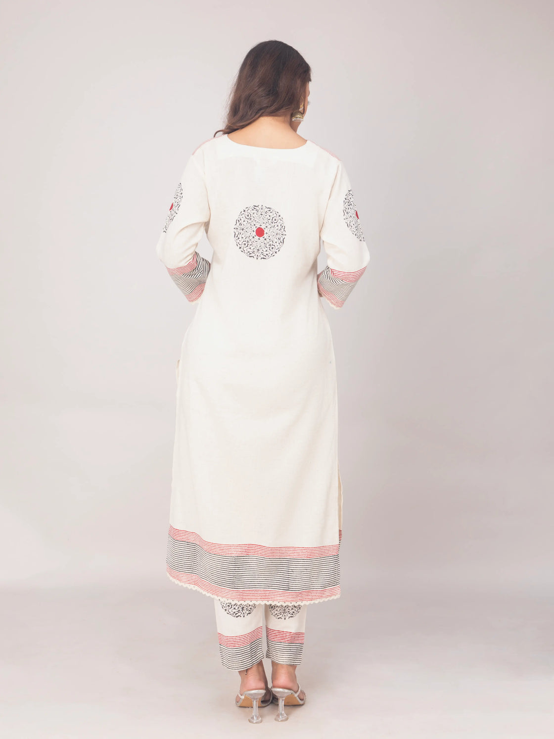 Off-White Flex Cotton Hand Block Kurti with Pants