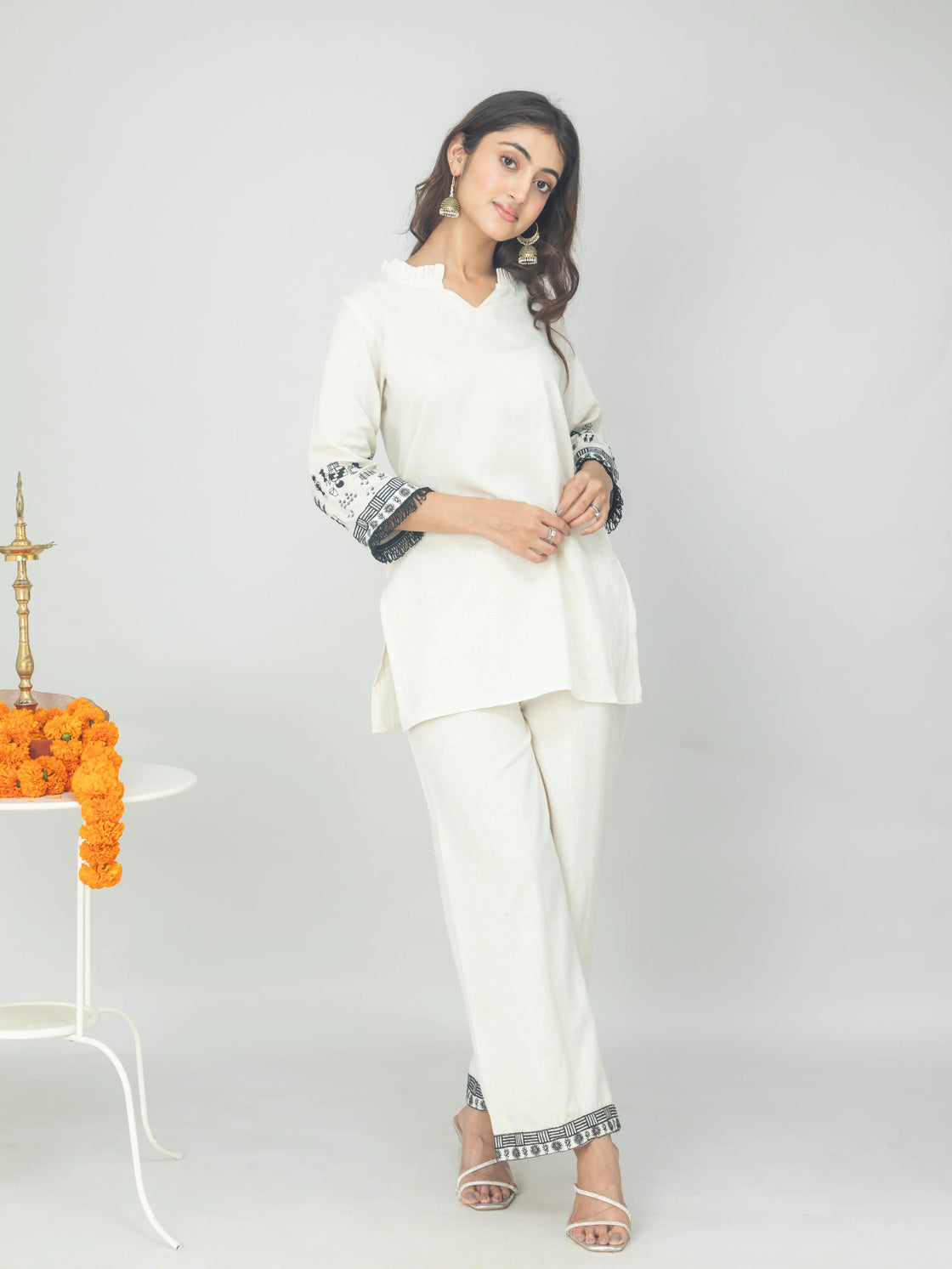 Embroidered Off-White Warli Art Coord Set for Casual Style