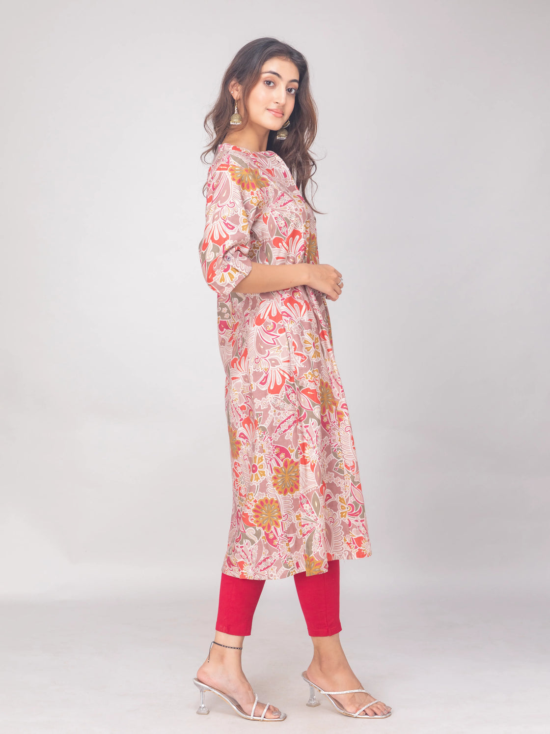 Muslin A-Line Kurti with Digital Print & Chinese Collar