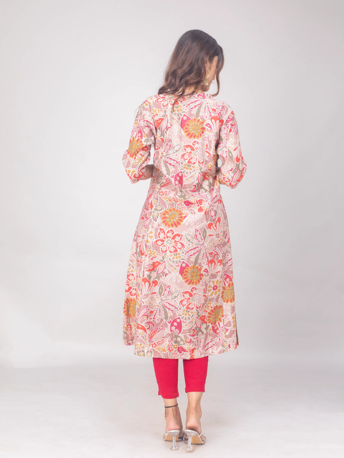 Muslin A-Line Kurti with Digital Print & Chinese Collar