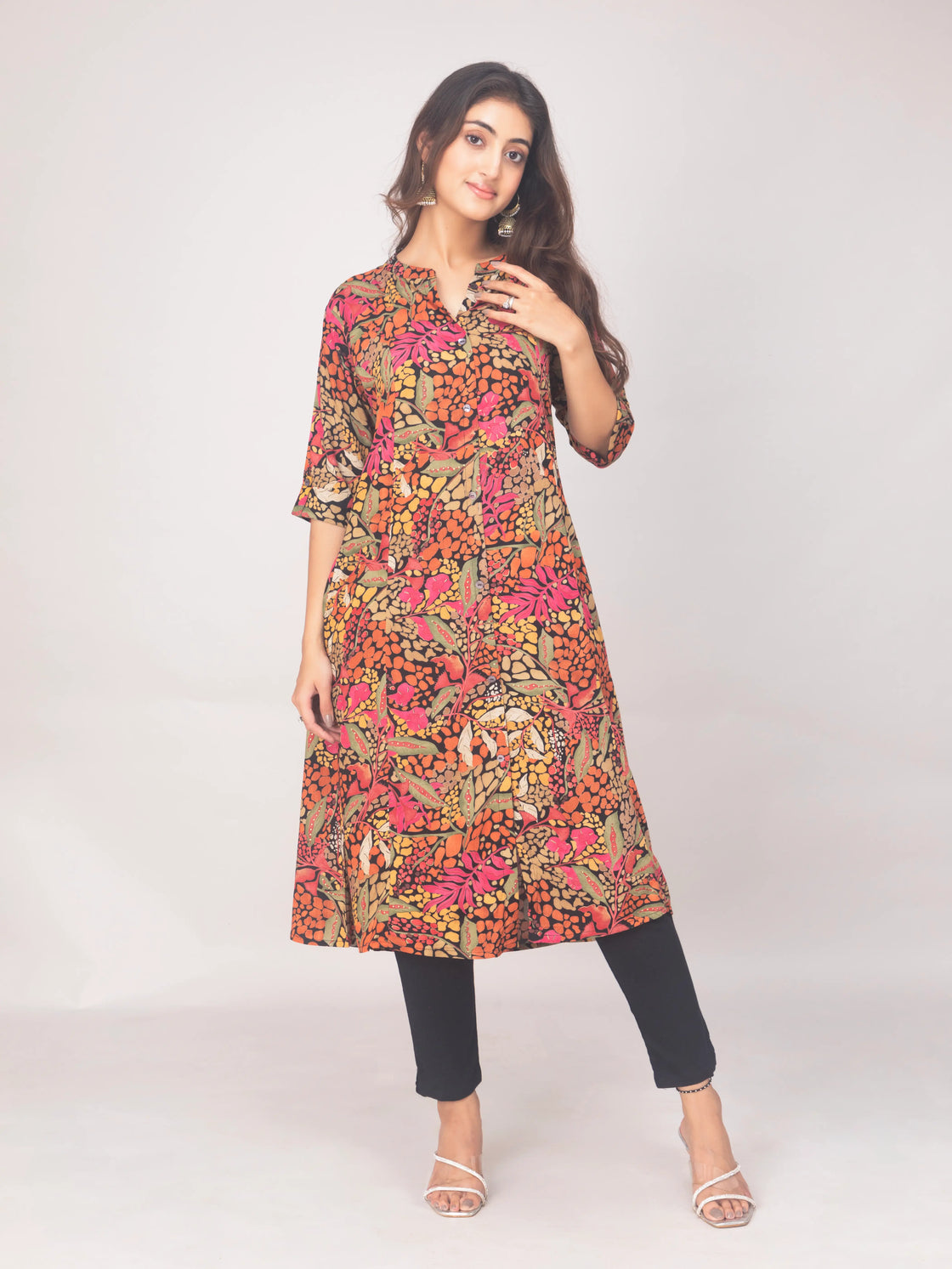 Digital Print Kurti in Rayon with Chinese Collar Design