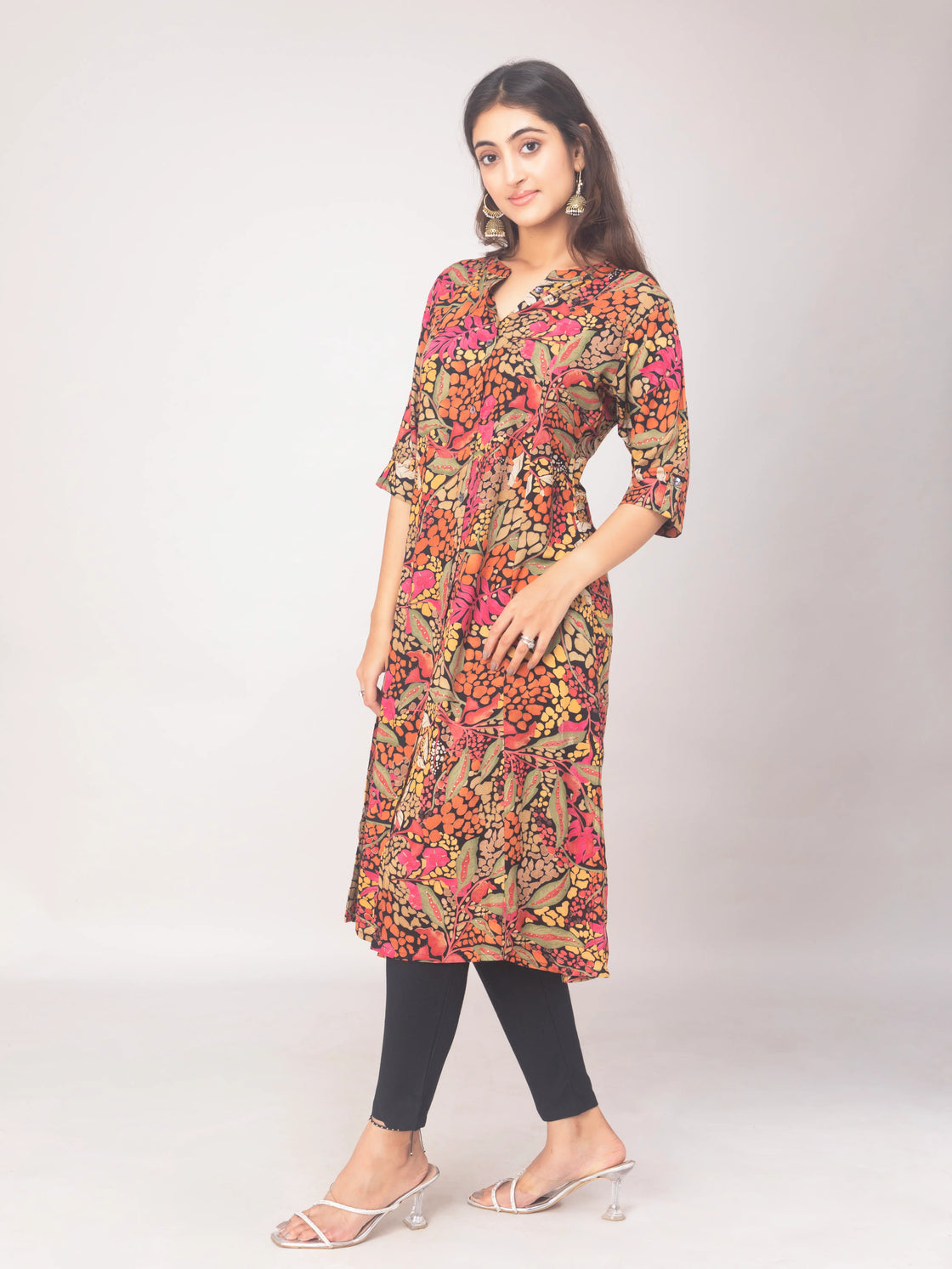 Digital Print Kurti in Rayon with Chinese Collar Design