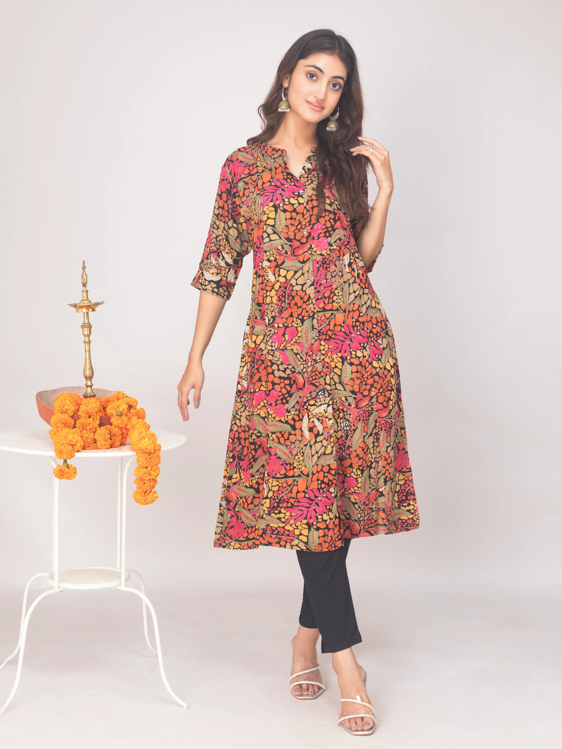 Digital Print Kurti in Rayon with Chinese Collar Design