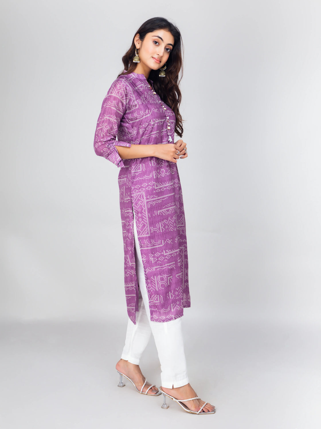 Soft Silk Bandhani Digital Print Kurti - Straight Cut V-Neck