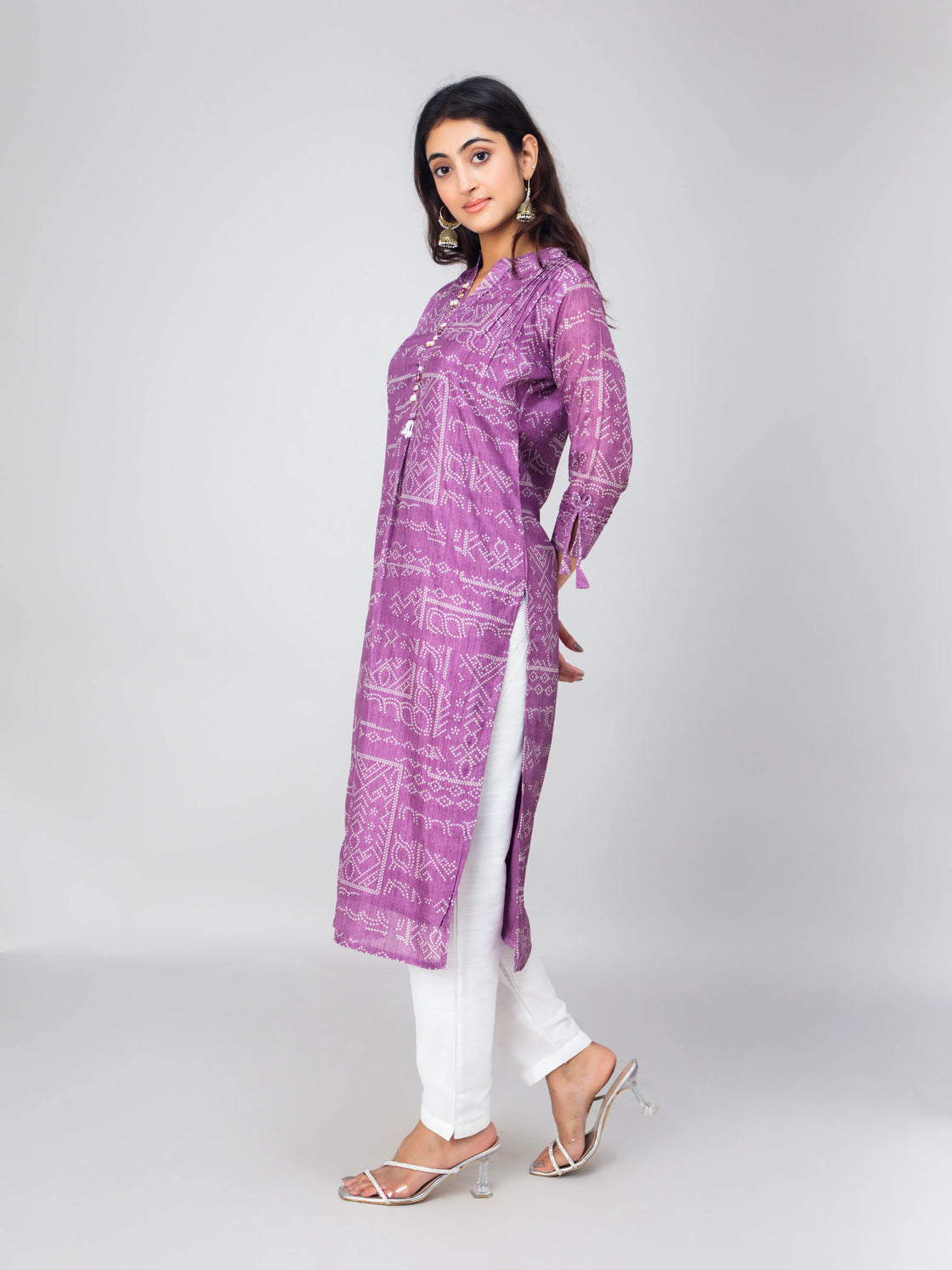 Soft Silk Bandhani Digital Print Kurti - Straight Cut V-Neck