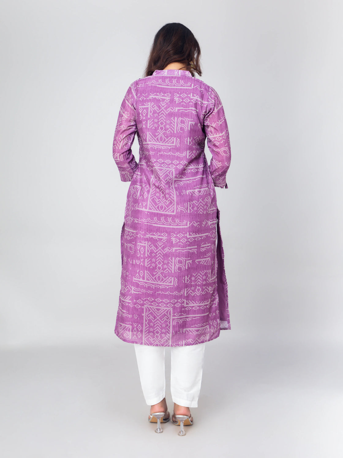 Soft Silk Bandhani Digital Print Kurti - Straight Cut V-Neck