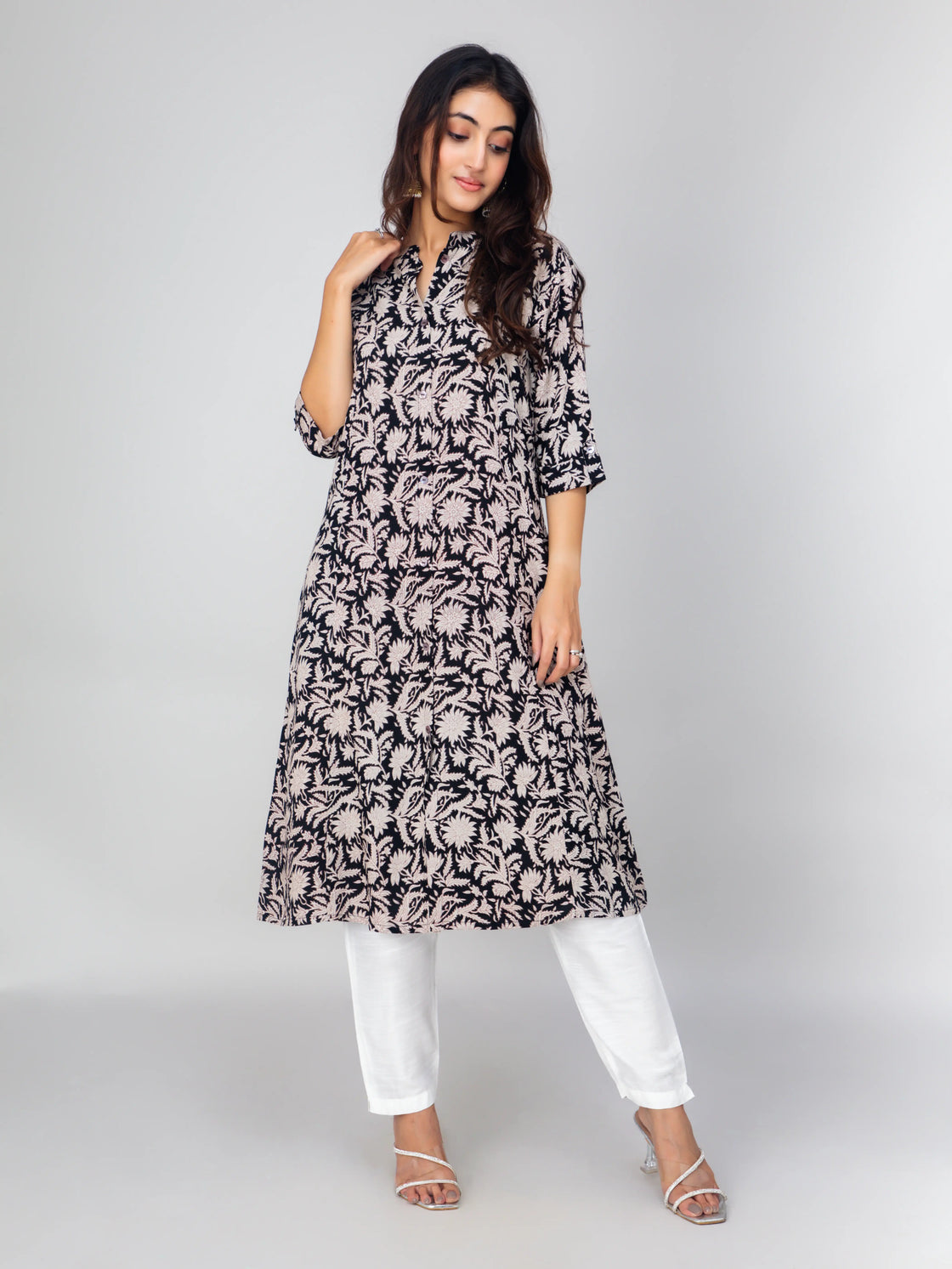 Rayon A-Line Kurti with Digital Print & Chinese Collar