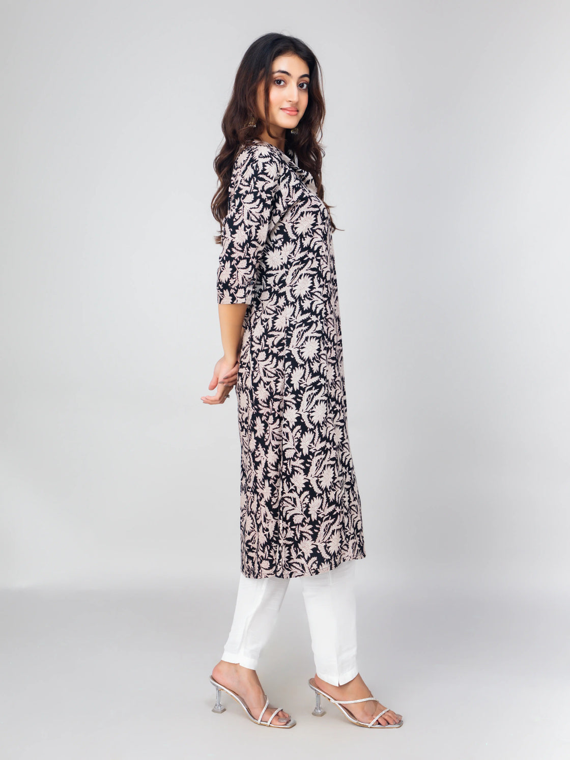 Rayon A-Line Kurti with Digital Print & Chinese Collar