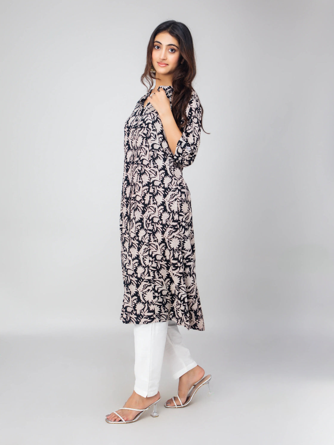 Rayon A-Line Kurti with Digital Print & Chinese Collar