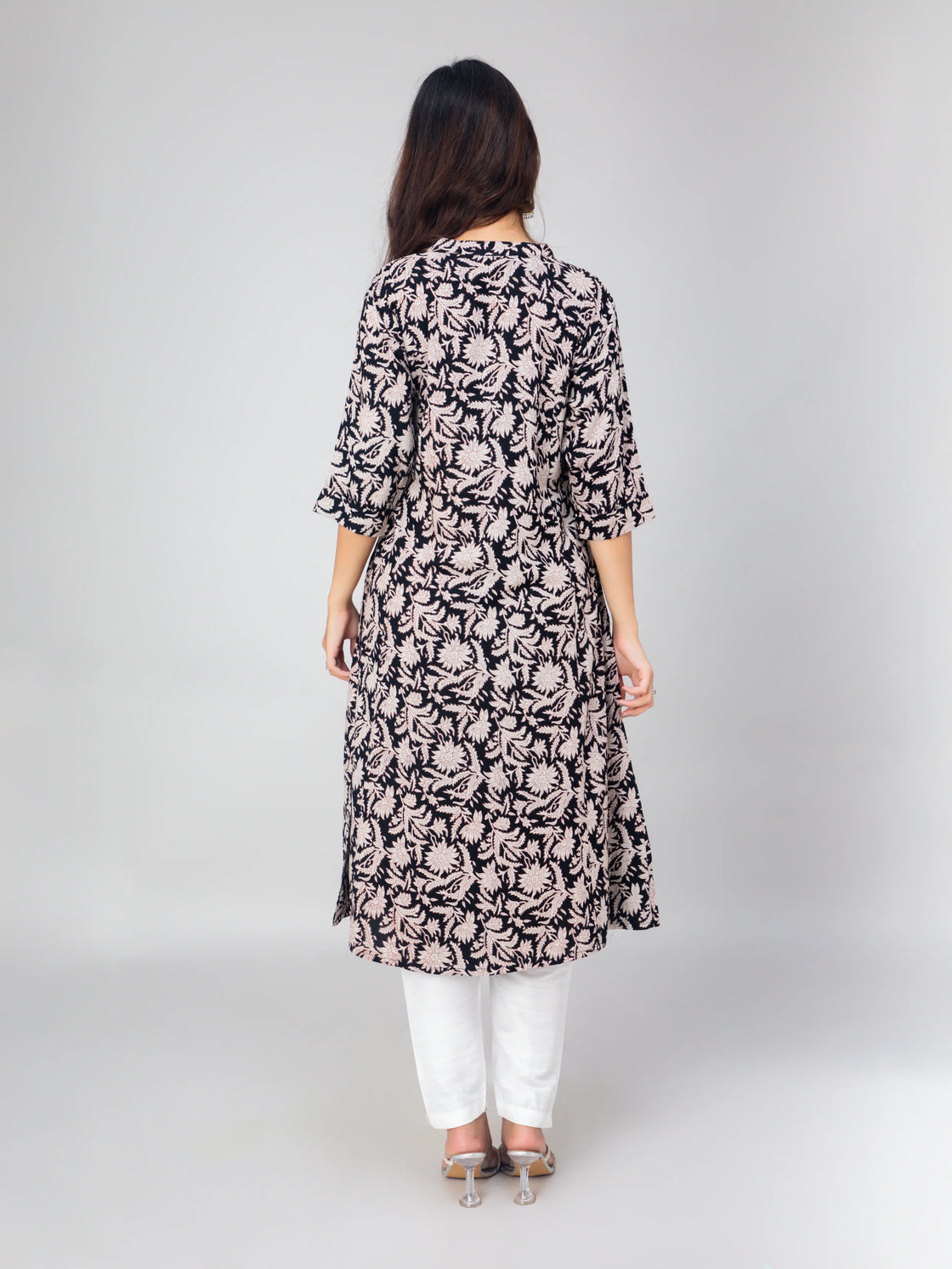 Rayon A-Line Kurti with Digital Print & Chinese Collar