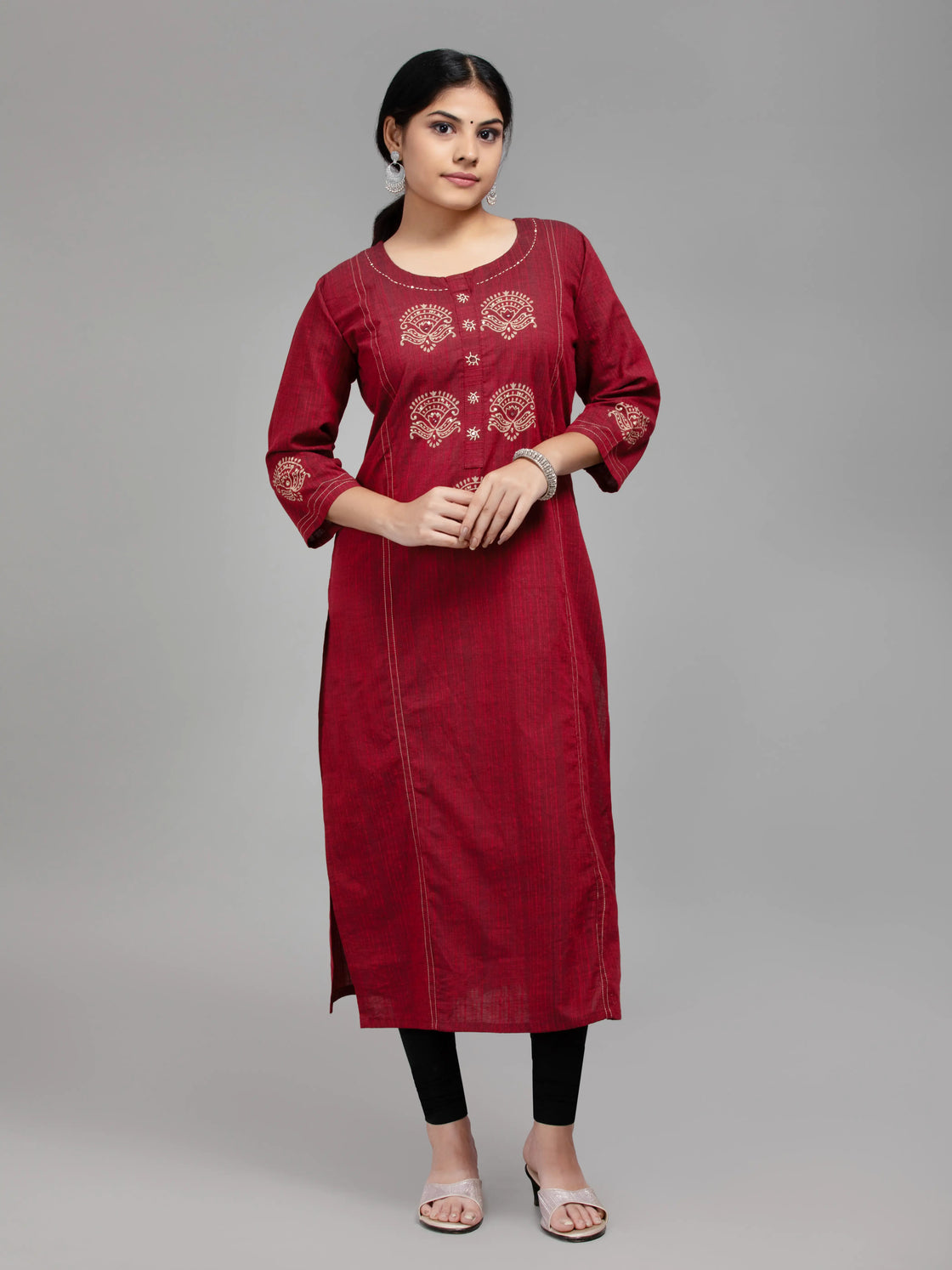 Bold Red Kurti On Mangalagiri Cotton With Print