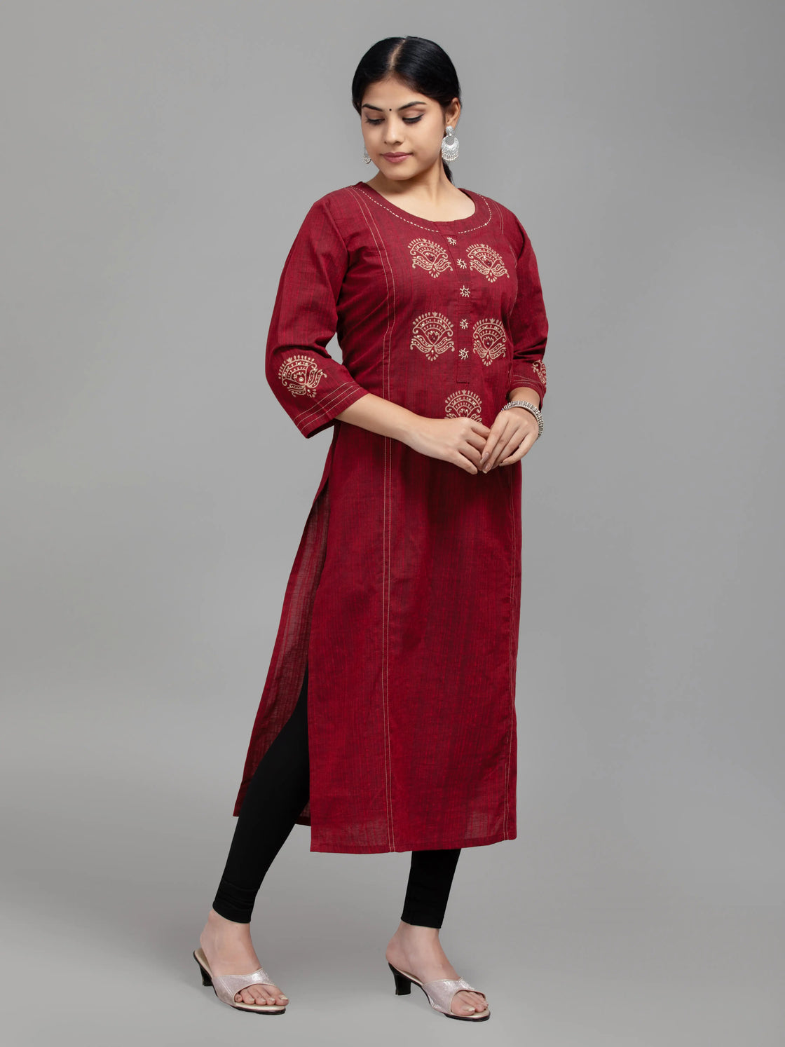 Bold Red Kurti On Mangalagiri Cotton With Print