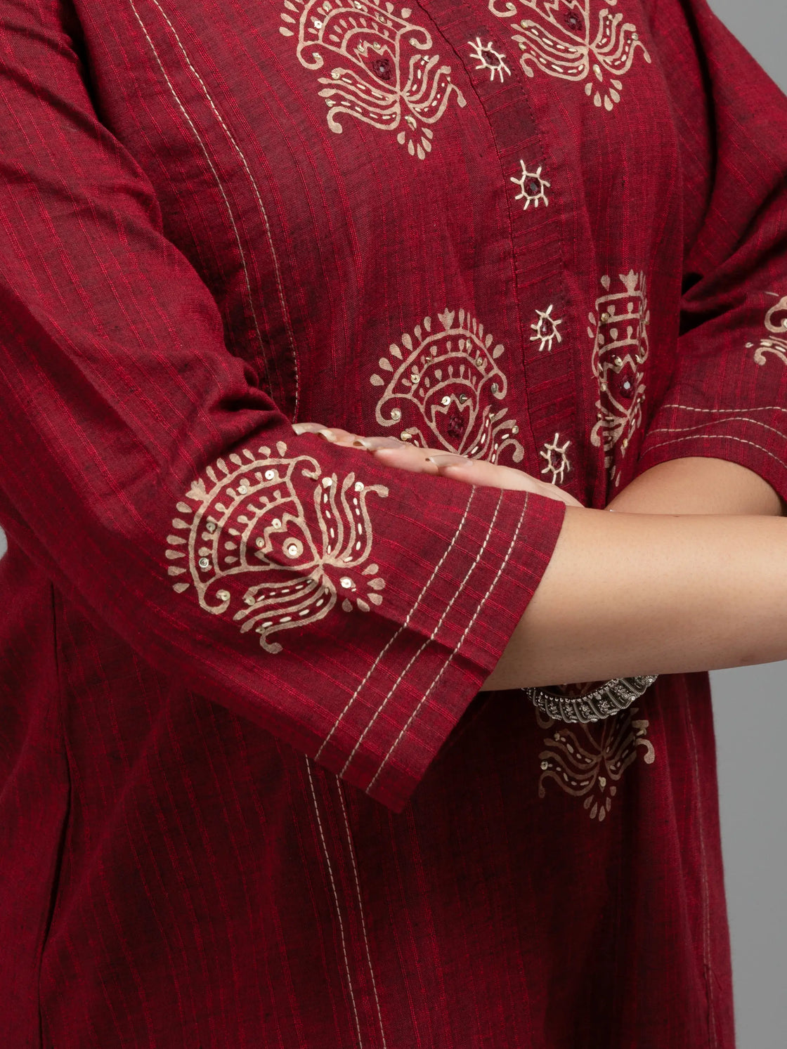 Bold Red Kurti On Mangalagiri Cotton With Print