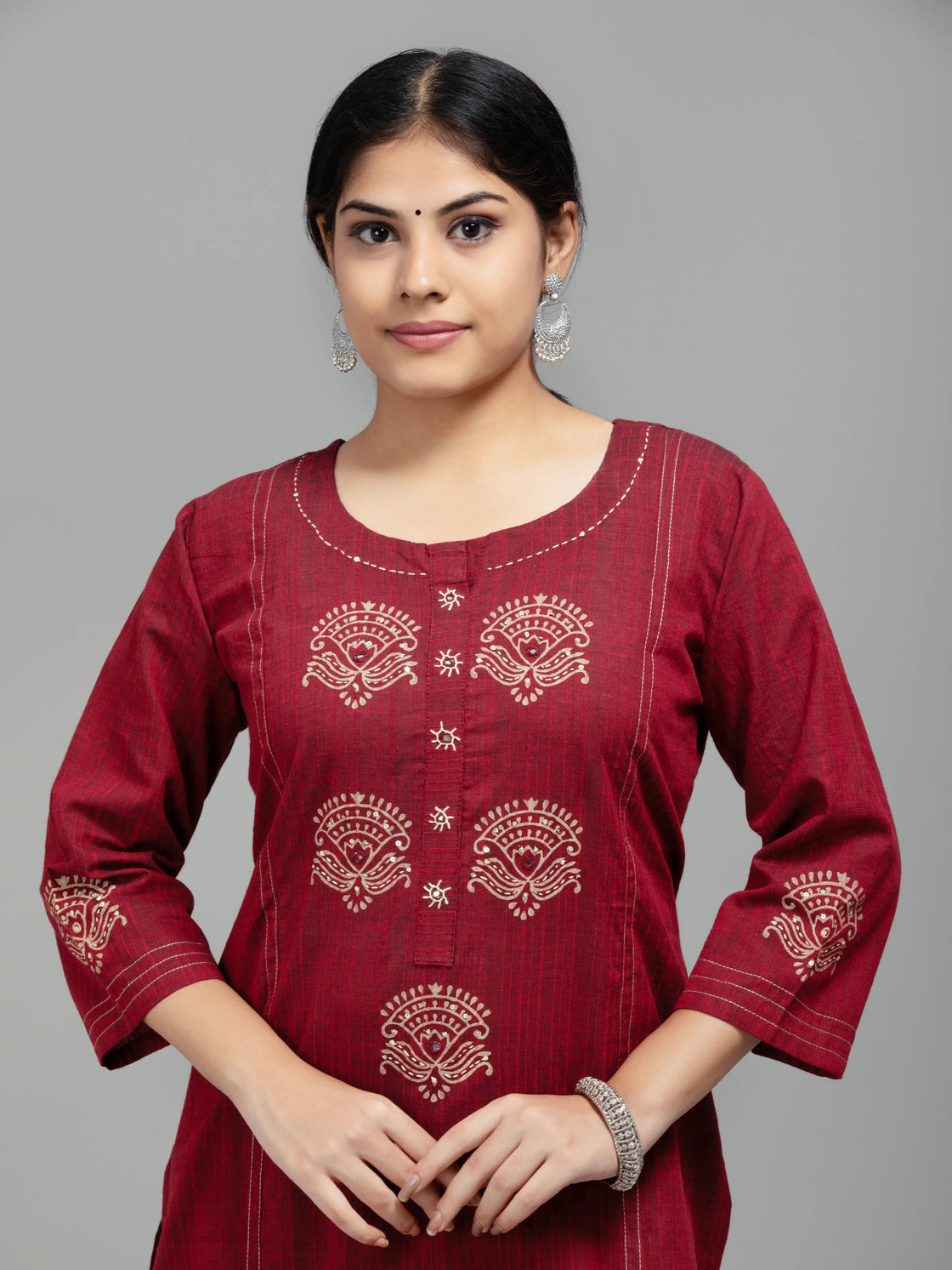 Bold Red Kurti On Mangalagiri Cotton With Print