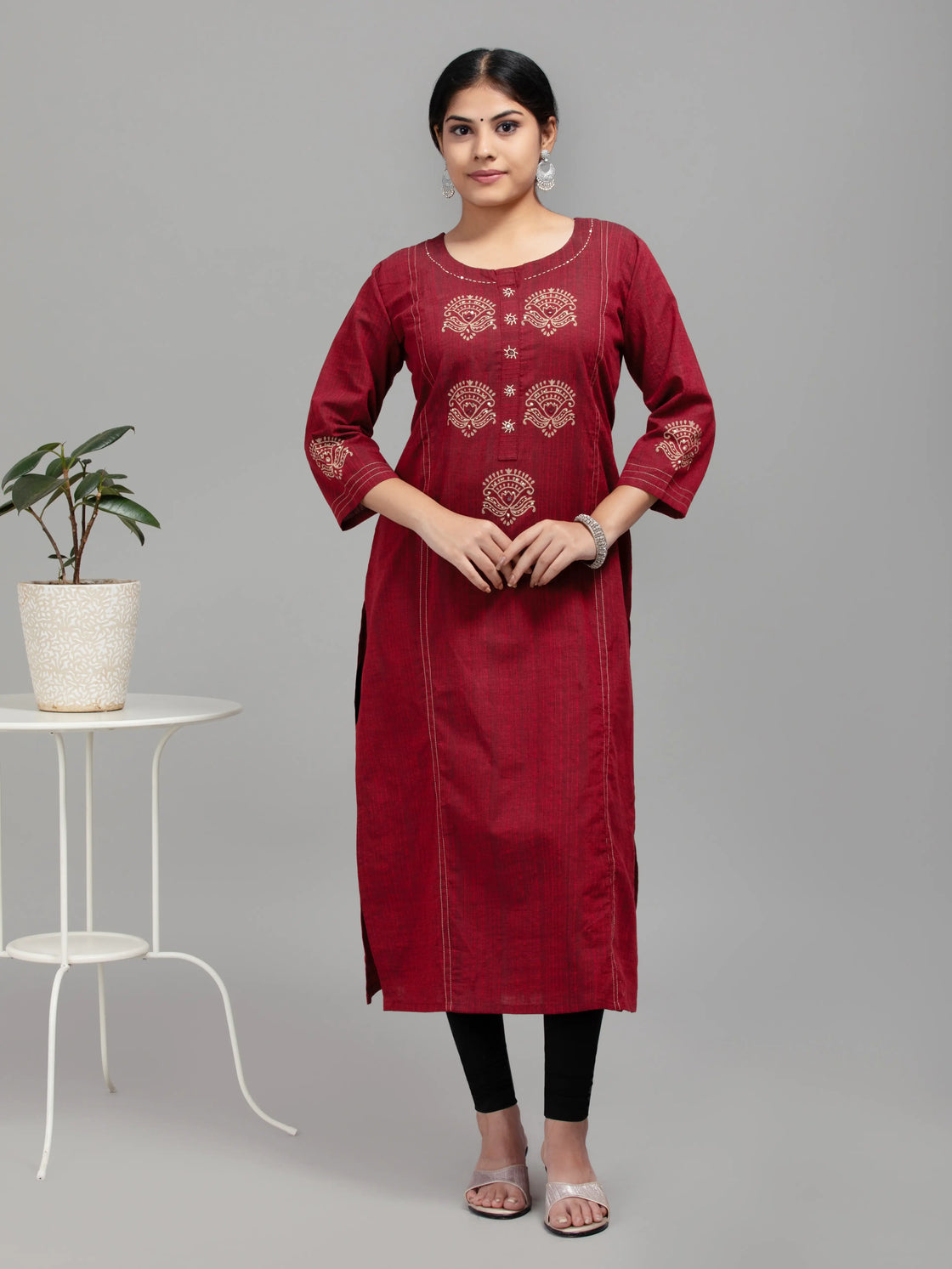 Bold Red Kurti On Mangalagiri Cotton With Print