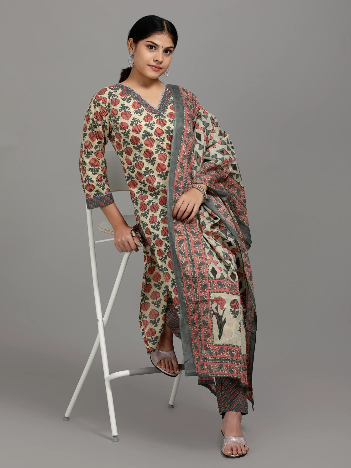 Digital Print Kurti with Daliyah Work, Pants & Dupatta