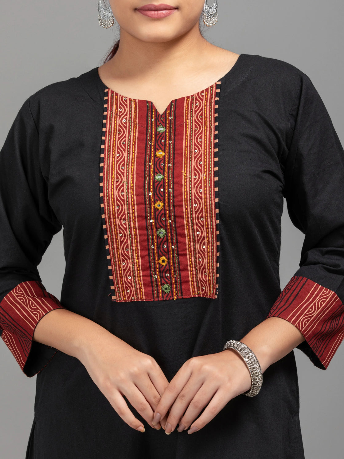 Cotton Kurti Set with Patch & Mirror Work