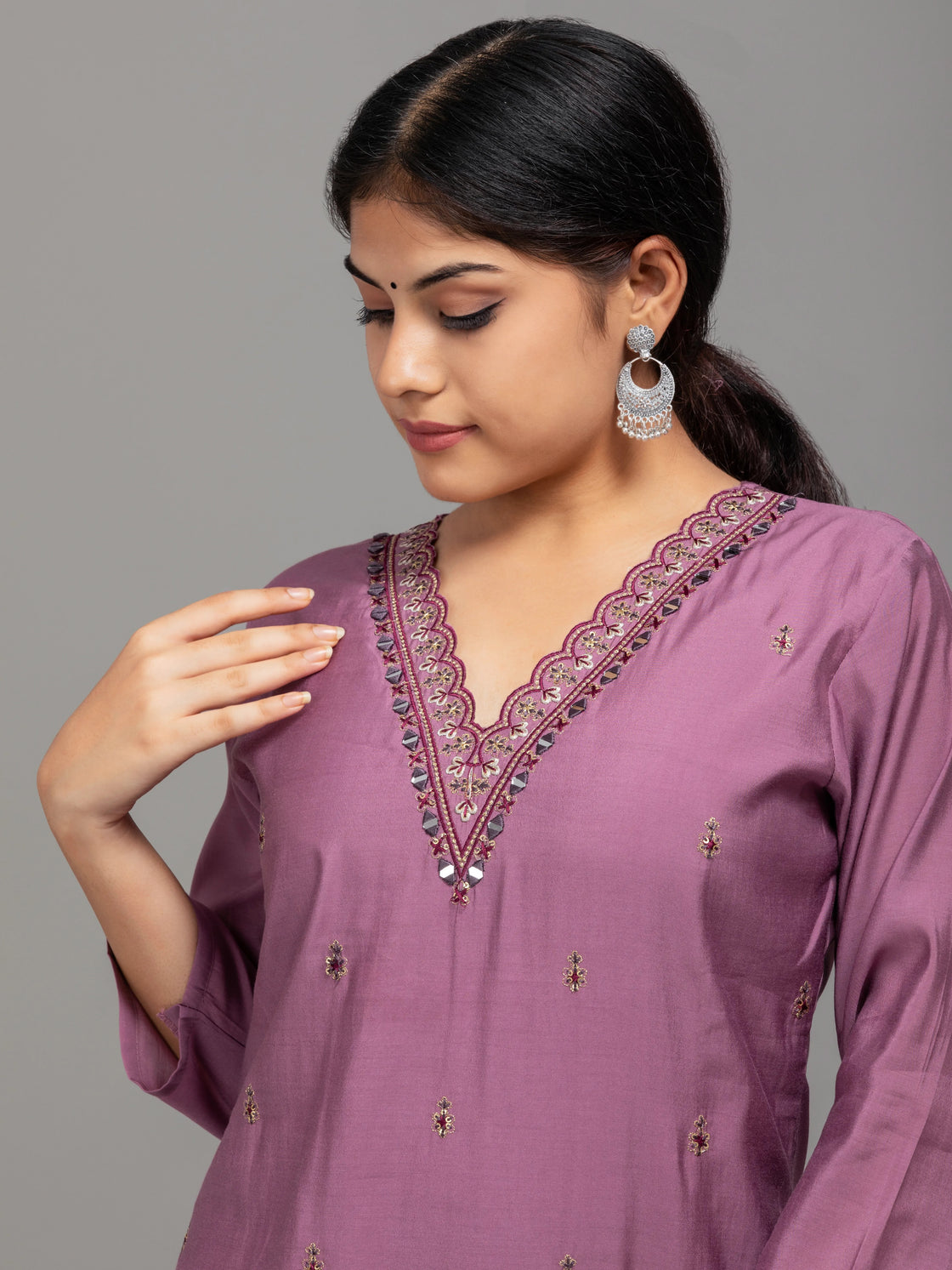 Elegant Soft Silk Kurti with Mirror Work & Dupatta Set