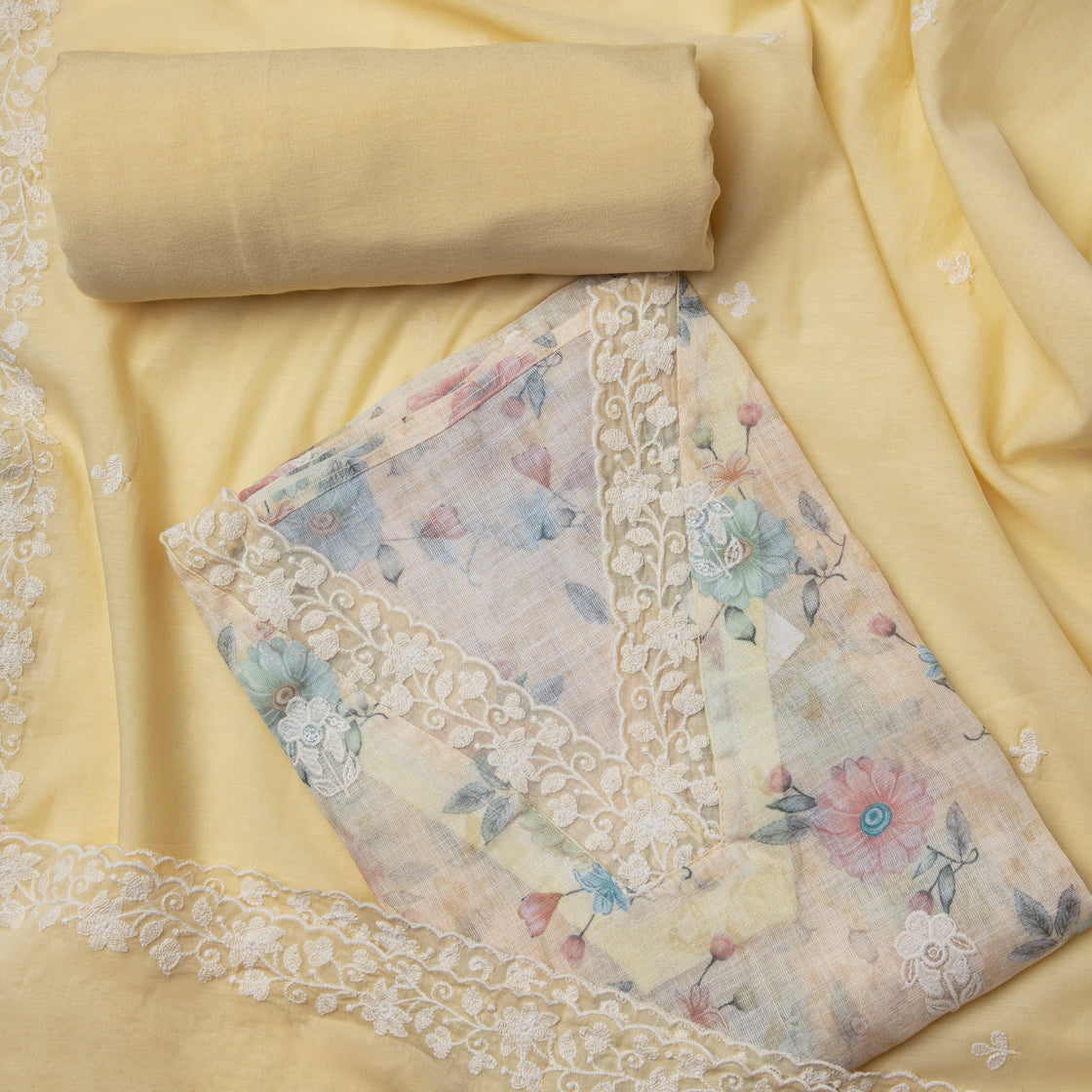 Linen Embellish Set Semititched