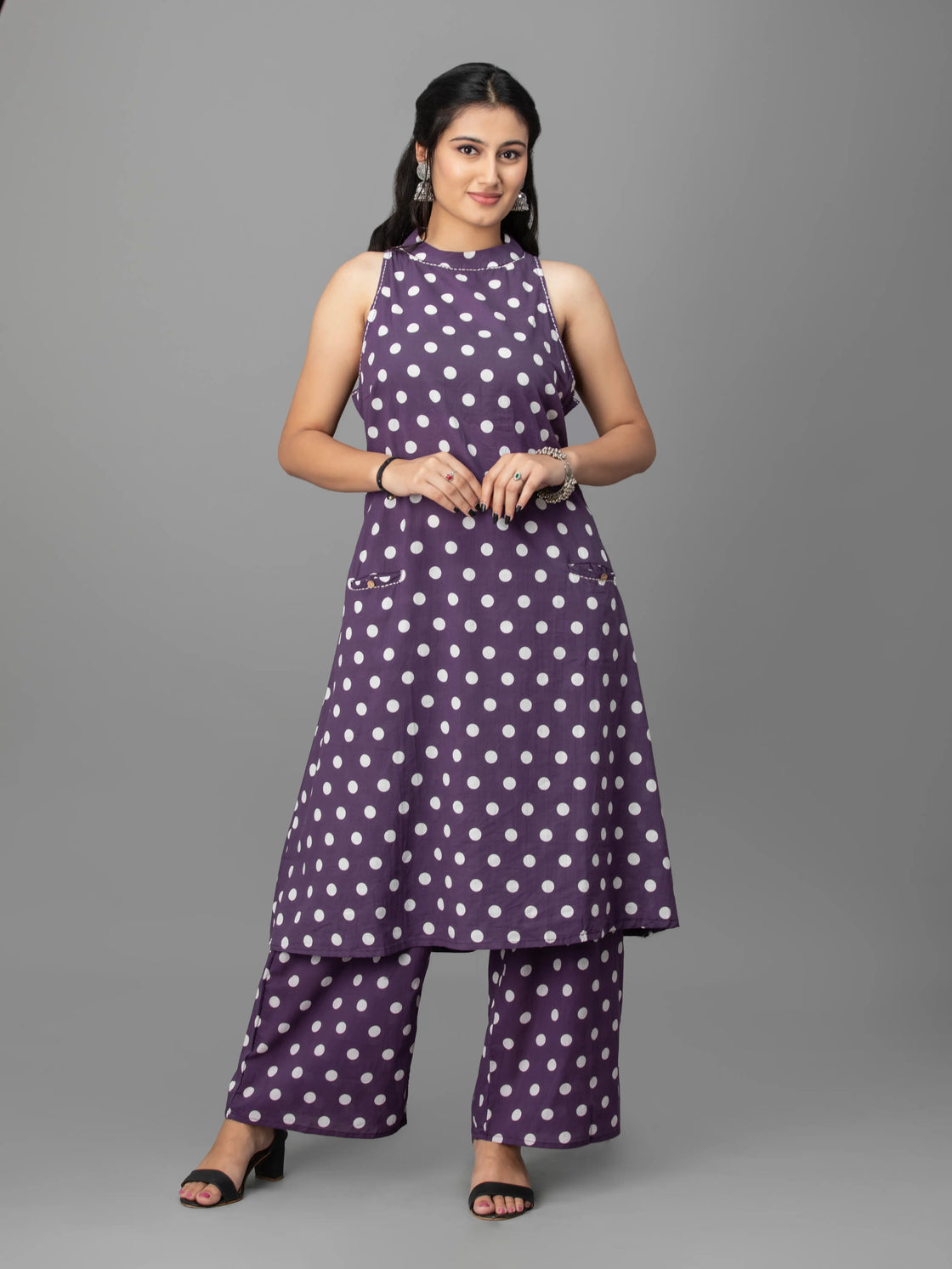 Grape Glamour Alter Neck Cotton Kurti Set