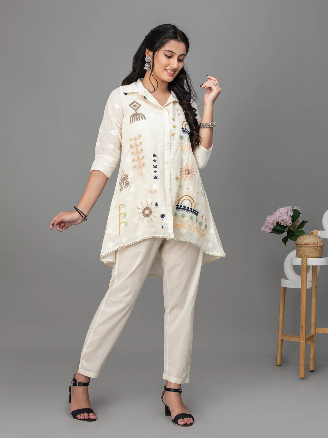 Ethnic Elegance Cotton Top and Trouser Set