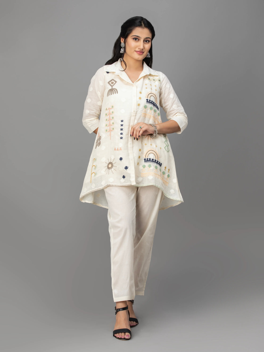 Ethnic Elegance Cotton Top and Trouser Set