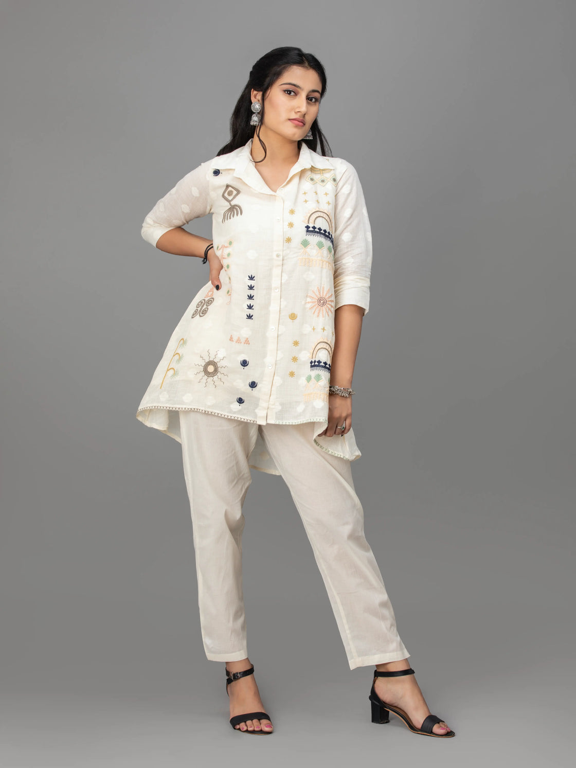 Ethnic Elegance Cotton Top and Trouser Set