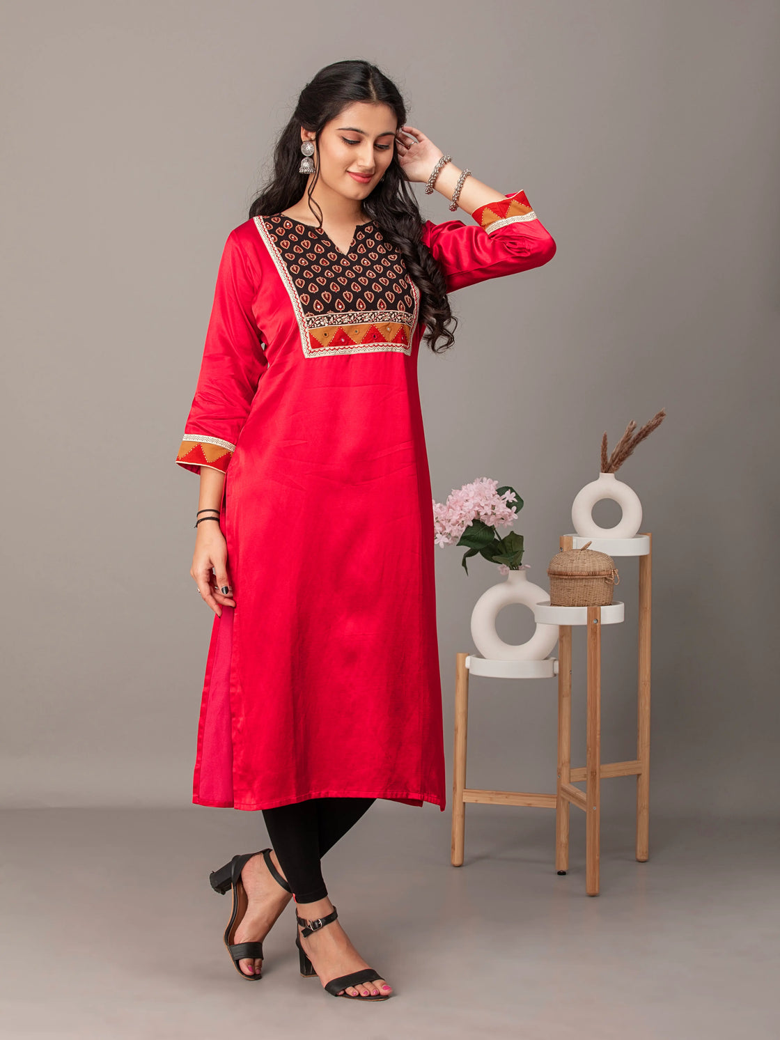 Gajji Silk Patchwork Kurti